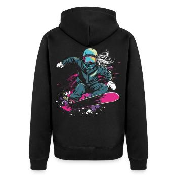 Snowboarderin Grafik - Unisex Premium Bio Zip Hoodie - Schwarz - Hinten - Nico (187cm)
