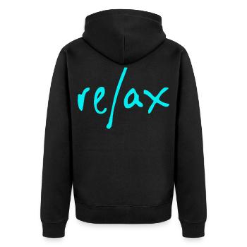 relax cool chill - Unisex Premium Organic Zip Hoodie - black - Back - Nico (187cm)