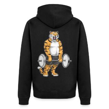 Tiger Bodybuilder Langhantel Bodybuilding - Unisex Premium Bio Zip Hoodie - Schwarz - Hinten - Nico (187cm)