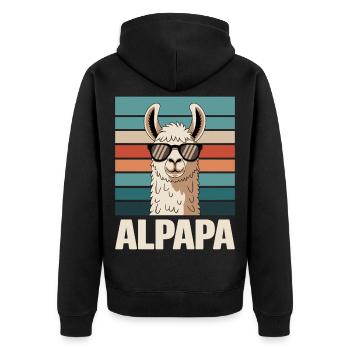 Papa Alpaka Dad Lustig Lama Vatertagsgeschenk - Unisex Premium Bio Zip Hoodie - Schwarz - Hinten - Nico (187cm)