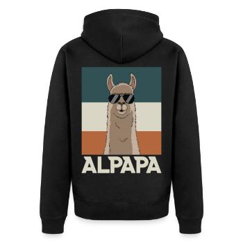 Papa Alpaka Dad Lustig Lama Vatertagsgeschenk - Unisex Premium Bio Zip Hoodie - Schwarz - Hinten - Nico (187cm)