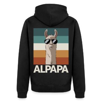 Papa Alpaka Dad Lustig Lama Vatertagsgeschenk - Unisex Premium Bio Zip Hoodie - Schwarz - Hinten - Nico (187cm)