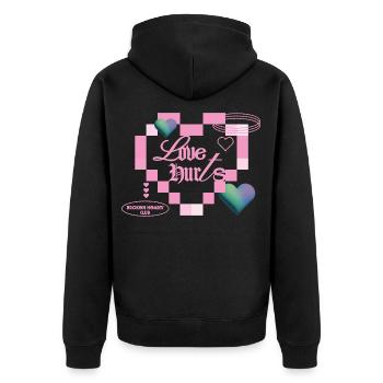 Love hurts - Unisex Premium Organic Zip Hoodie - black - Back - Nico (187cm)