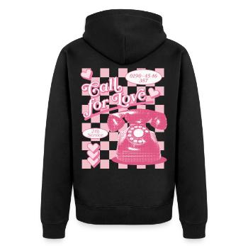 Call for Love Hotline Ästhetik - Unisex Premium Bio Zip Hoodie - Schwarz - Hinten - Nico (187cm)