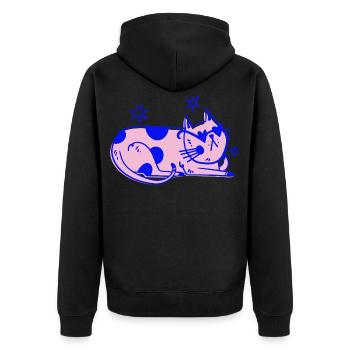 Stylische Katze – Relaxed Retro Vibes - Unisex Premium Bio Zip Hoodie - Schwarz - Hinten - Nico (187cm)