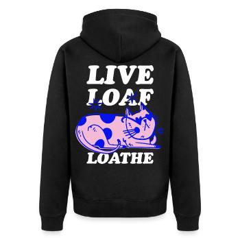 Live Loaf Loathe – Sassy Cat Vibes - Unisex Premium Bio Zip Hoodie - Schwarz - Hinten - Nico (187cm)