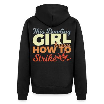Bowling Mädchen - Unisex Premium Bio Zip Hoodie - Schwarz - Hinten - Nico (187cm)