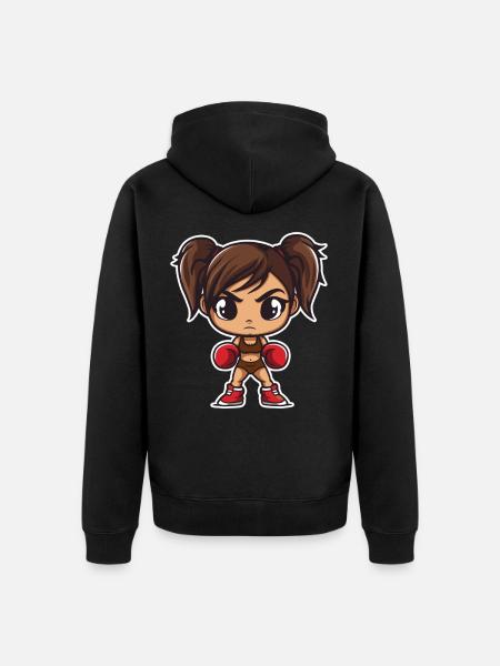 Boxen Mädchen Cartoon - Unisex Premium Bio Zip Hoodie - Schwarz
