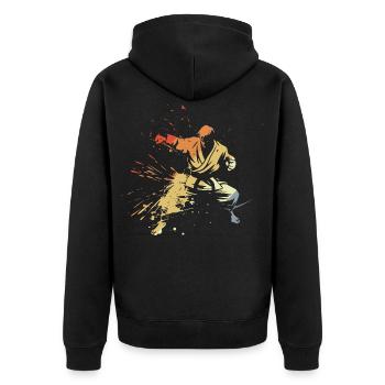 Karate Junge Grafik - Unisex Premium Bio Zip Hoodie - Schwarz - Hinten - Nico (187cm)
