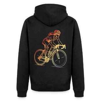 Retro Female Cyclist Line Art - Unisex Premium Organic Zip Hoodie - black - Back - Nico (187cm)