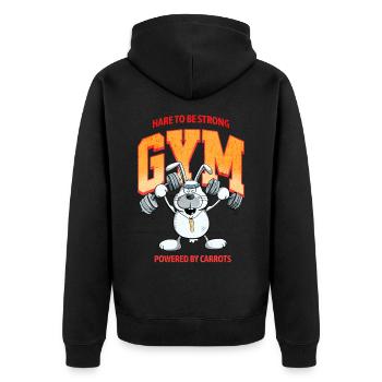Hare To be Strong Krafttraining Hase Spruch - Unisex Premium Bio Zip Hoodie - Schwarz - Hinten - Nico (187cm)