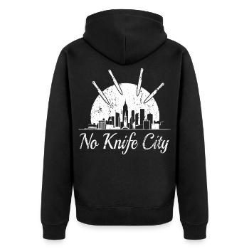 Keine Messer Stadt, - Unisex Premium Bio Zip Hoodie - Schwarz - Hinten - Nico (187cm)