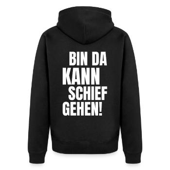 bin da kann schief gehen lustiger humor Spruch - Unisex Premium Bio Zip Hoodie - Schwarz - Hinten - Nico (187cm)