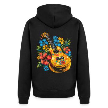 Ukulele Cartoon-Stil - Unisex Premium Bio Zip Hoodie - Schwarz - Hinten - Nico (187cm)