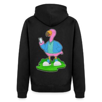 Flamingo Smartphone - Unisex Premium Bio Zip Hoodie - Schwarz - Hinten - Nico (187cm)