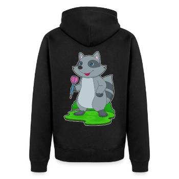 Waschbär Dart Dartpfeil - Unisex Premium Bio Zip Hoodie - Schwarz - Hinten - Nico (187cm)