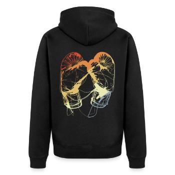 Retro Boxhandschuhe - Unisex Premium Bio Zip Hoodie - Schwarz - Hinten - Nico (187cm)