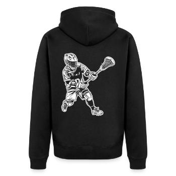 Lacrossespieler Zeichnung - Unisex Premium Bio Zip Hoodie - Schwarz - Hinten - Nico (187cm)