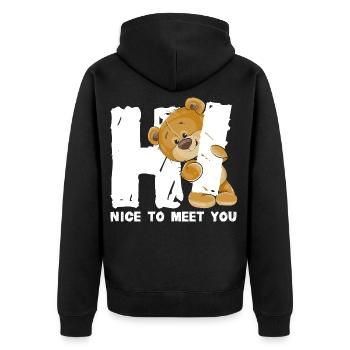 Ours en peluche mignon salutation dicton anglais - Veste à capuche bio Premium Unisexe - noir - Dos - Nico (187cm)