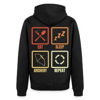 Essen Schlafen Bogenschießen Wiederholen - Unisex Premium Bio Zip Hoodie - Schwarz - Hinten - Nico (187cm)