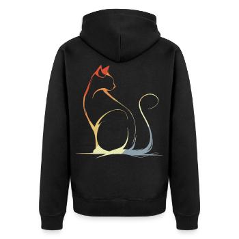 Cat Drawing Vintage - Unisex Premium Organic Zip Hoodie - black - Back - Nico (187cm)