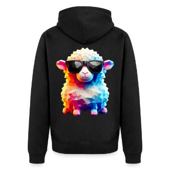 Coole Lammfell-Sonnenbrille - Unisex Premium Bio Zip Hoodie - Schwarz - Hinten - Nico (187cm)