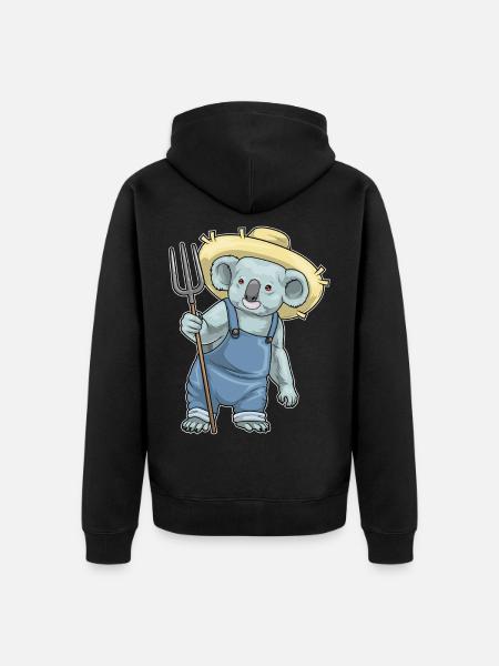 Koala Farmer Pitchfork Farm - Unisex Premium Organic Zip Hoodie - black