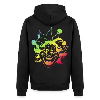 Rainbow Jester Smile Clown Kasper Fasching - Unisex Premium Bio Zip Hoodie - Schwarz - Hinten - Nico (187cm)