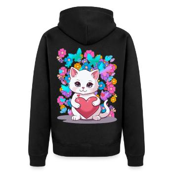 Cat Spring Flowers Heart Kids Baby Kitten - Unisex Premium Organic Zip Hoodie - black - Back - Nico (187cm)