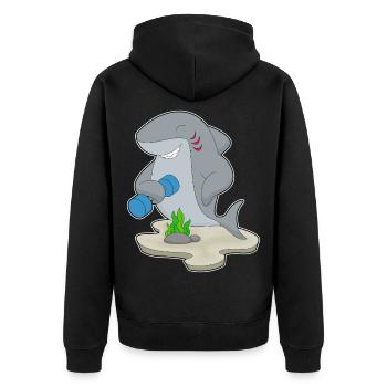 Hai Bodybuilder Hantel Bodybuilding - Unisex Premium Bio Zip Hoodie - Schwarz - Hinten - Nico (187cm)