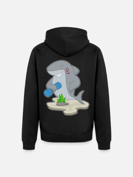 Shark Bodybuilder Dumbbell Bodybuilding - Unisex Premium Organic Zip Hoodie - black