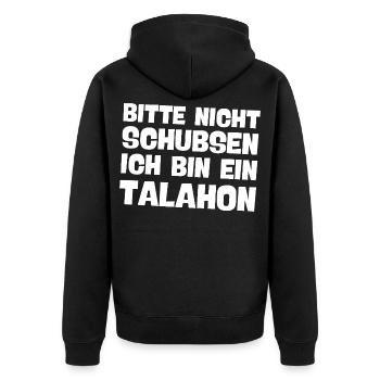 bitte nicht schubsen ich bin ein talahon Meme - Unisex Premium Bio Zip Hoodie - Schwarz - Hinten - Nico (187cm)
