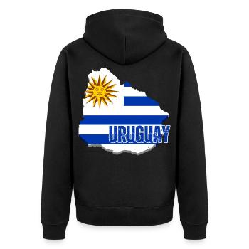 Flagge von Uruguay, Uruguayischer Stolz - Unisex Premium Bio Zip Hoodie - Schwarz - Hinten - Nico (187cm)