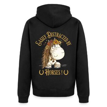 Easily Distracted By Horses Pferd Spruch - Unisex Premium Bio Zip Hoodie - Schwarz - Hinten - Nico (187cm)