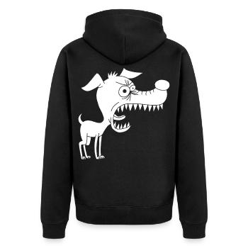 Kleiner weißer Hund und großes Maul - Unisex Premium Bio Zip Hoodie - Schwarz - Hinten - Nico (187cm)