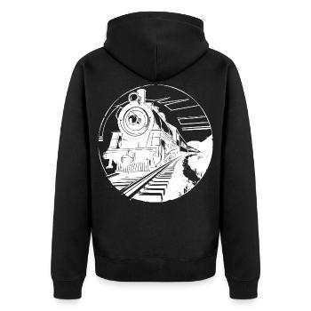 Railway Graphic - Unisex Premium Organic Zip Hoodie - black - Back - Nico (187cm)