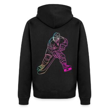 Eishockeyspieler - Unisex Premium Bio Zip Hoodie - Schwarz - Hinten - Nico (187cm)