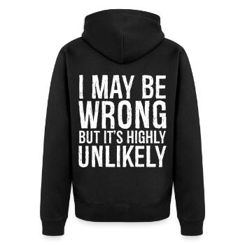 Ich mag mich irren, aber es ist höchst unwahrscheinlich - Unisex Premium Bio Zip Hoodie - Schwarz - Hinten - Nico (187cm)