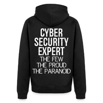 Cybersicherheitsexperte Die Wenigen, die stolzen Paranoiden - Unisex Premium Bio Zip Hoodie - Schwarz - Hinten - Nico (187cm)