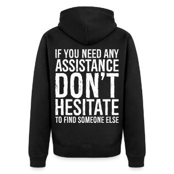Wenn Sie Hilfe benötigen, zögern Sie nicht, - Unisex Premium Bio Zip Hoodie - Schwarz - Hinten - Nico (187cm)