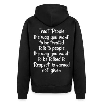 Treat people the way you want to be treated talk - Unisex Premium Organic Zip Hoodie - black - Back - Nico (187cm)