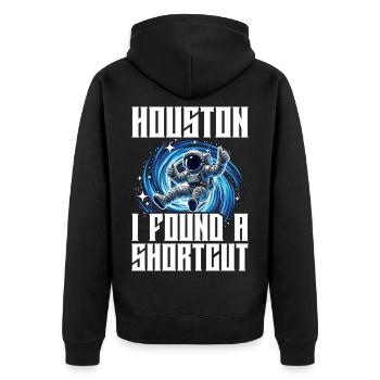 Lustiger Astronaut Weltraum Portal Wurmloch Spruch - Unisex Premium Bio Zip Hoodie - Schwarz - Hinten - Nico (187cm)