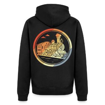 Locomotive Sketch Retro Style - Unisex Premium Organic Zip Hoodie - black - Back - Nico (187cm)