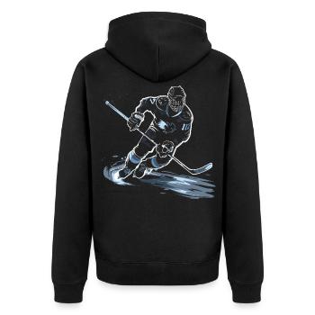 Eishockeyspieler Zeichnung - Unisex Premium Bio Zip Hoodie - Schwarz - Hinten - Nico (187cm)