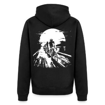 Rennradfahrer Skizze - Unisex Premium Bio Zip Hoodie - Schwarz - Hinten - Nico (187cm)