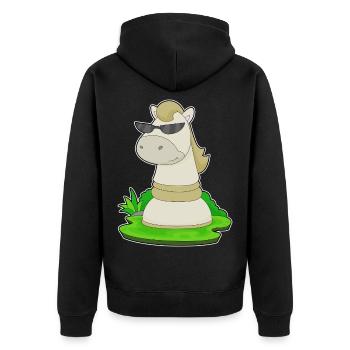 Schachfigur Springer Schach - Unisex Premium Bio Zip Hoodie - Schwarz - Hinten - Nico (187cm)