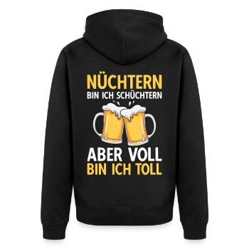 Bier Nüchtern bin ich schüchtern - Unisex Premium Bio Zip Hoodie - Schwarz - Hinten - Nico (187cm)
