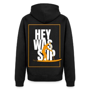 Was SUP Stand Up Paddlers - Unisex Premium Bio Zip Hoodie - Schwarz - Hinten - Nico (187cm)