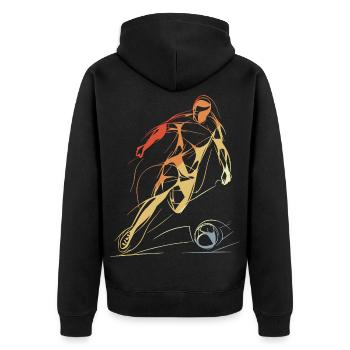 Vintage Fußballspieler Skizze - Unisex Premium Bio Zip Hoodie - Schwarz - Hinten - Nico (187cm)