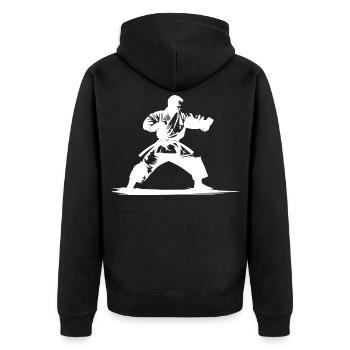 Karateka - Unisex Premium Bio Zip Hoodie - Schwarz - Hinten - Nico (187cm)